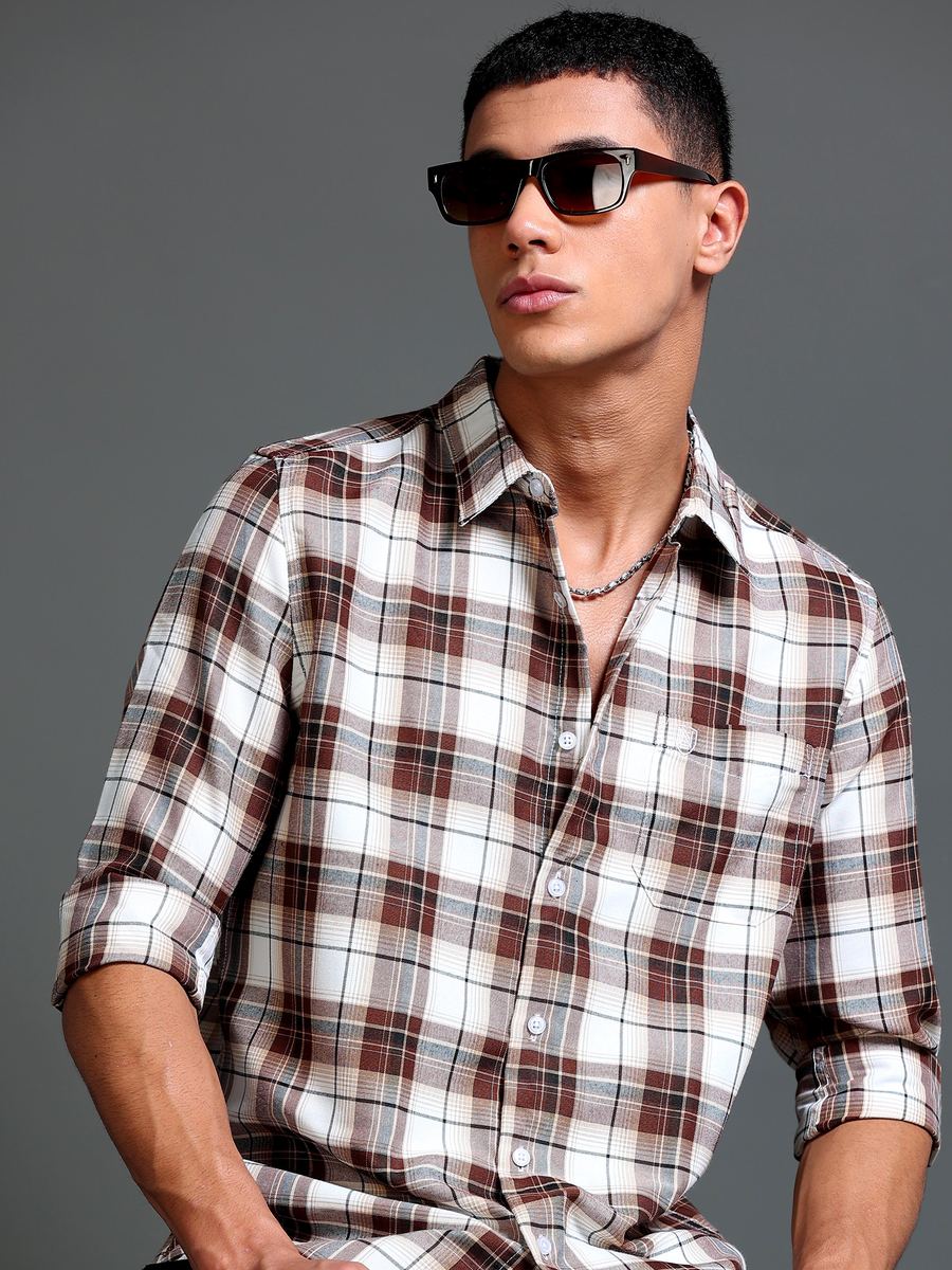 Den Twill Check Shirt, Brown