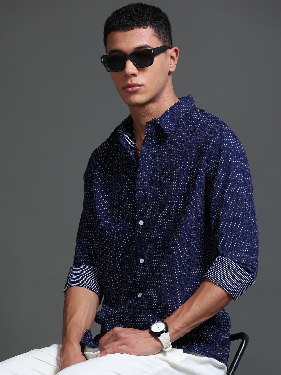 Sirius Pin Dot Shirt, Navy