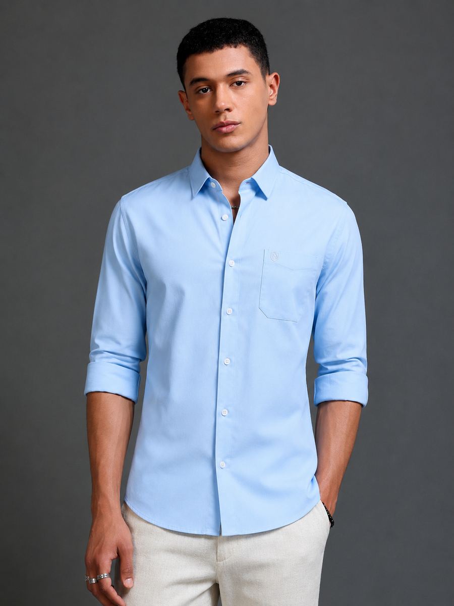 Sky Solid Cotton Shirt, Light Blue